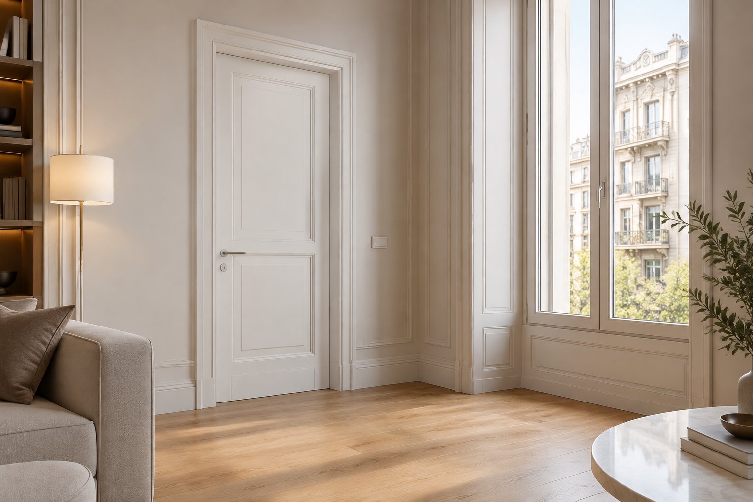 Porta interna e finestra in un appartamento rinnovato